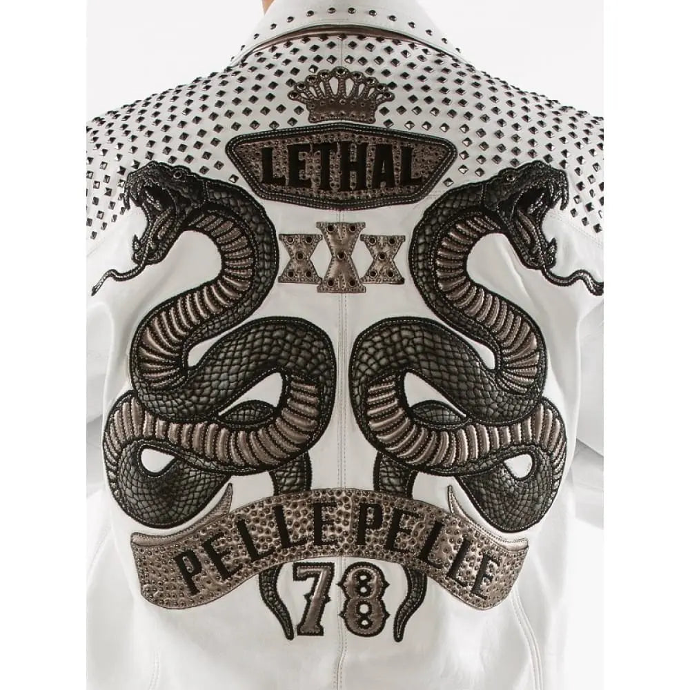 Men's White Pelle Pelle 1978 Studded Premium Cowhide Leather Jacket - Leather taboo