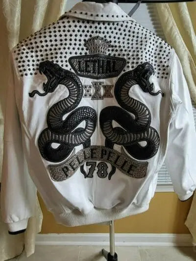 Men's White Pelle Pelle 1978 Studded Premium Cowhide Leather Jacket - Leather taboo