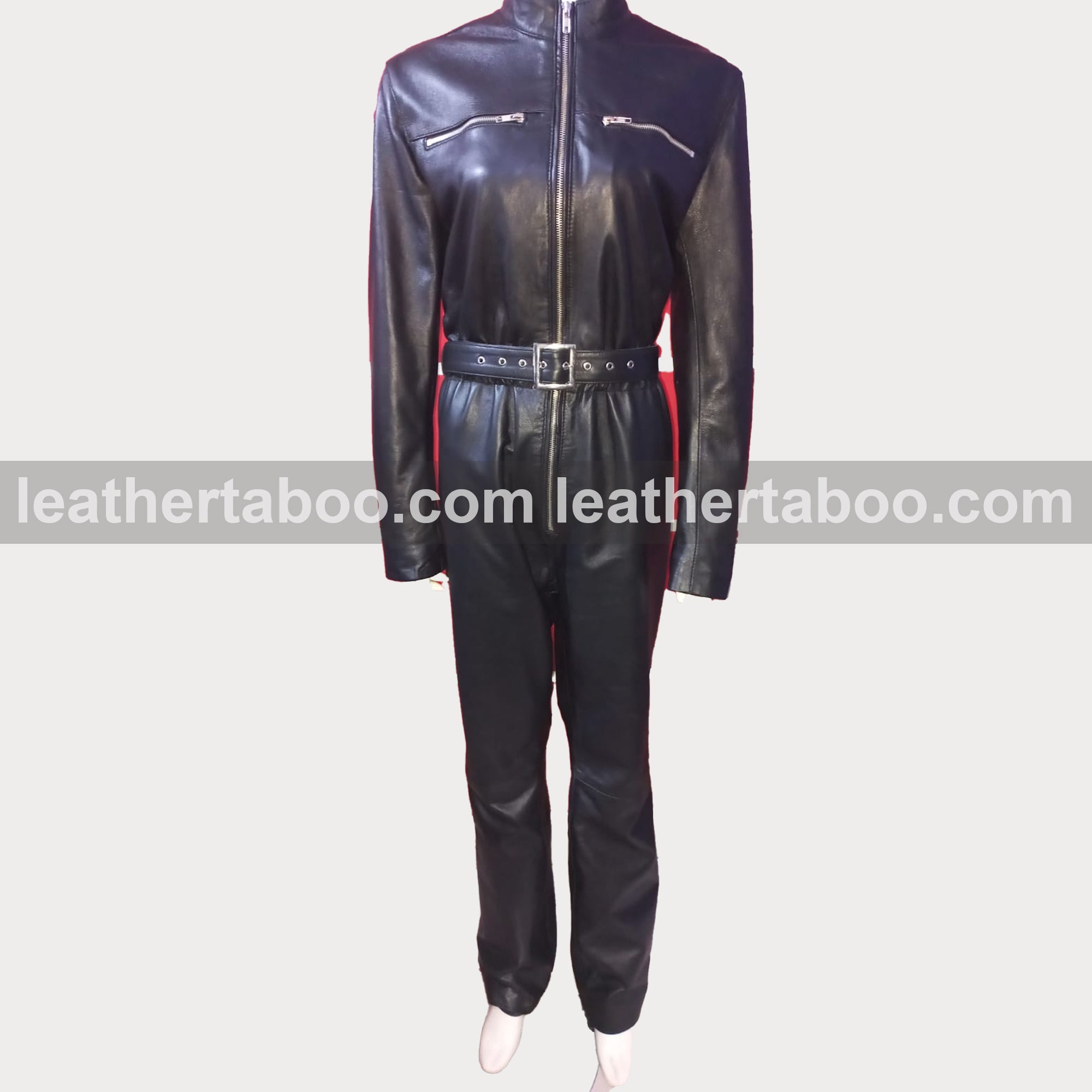 Women Genuine Leather Catsuit Black Leeder Overall Jumpsuit Sexy Bust - Leather taboo