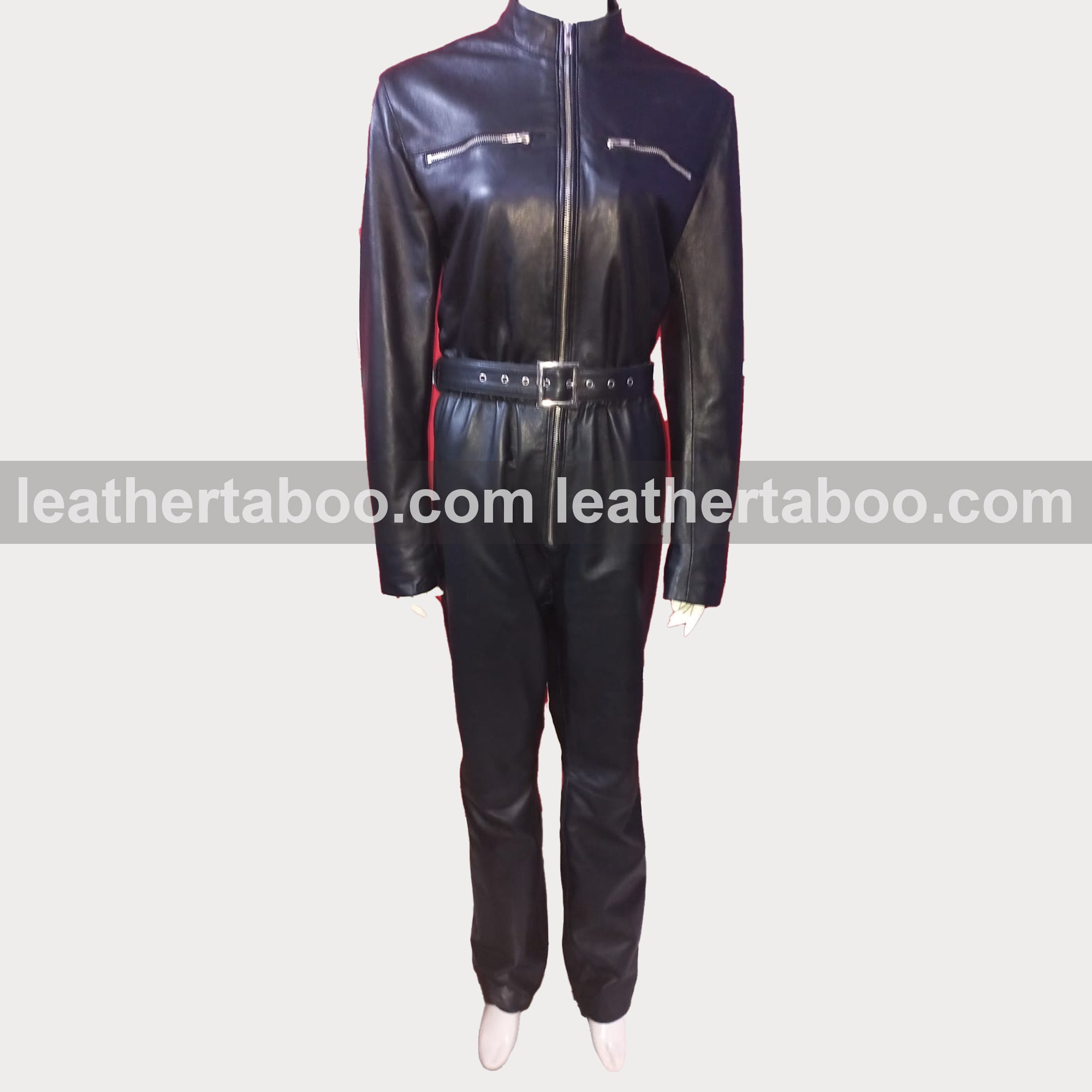 Women Genuine Leather Catsuit Black Leeder Overall Jumpsuit Sexy Bust - Leather taboo