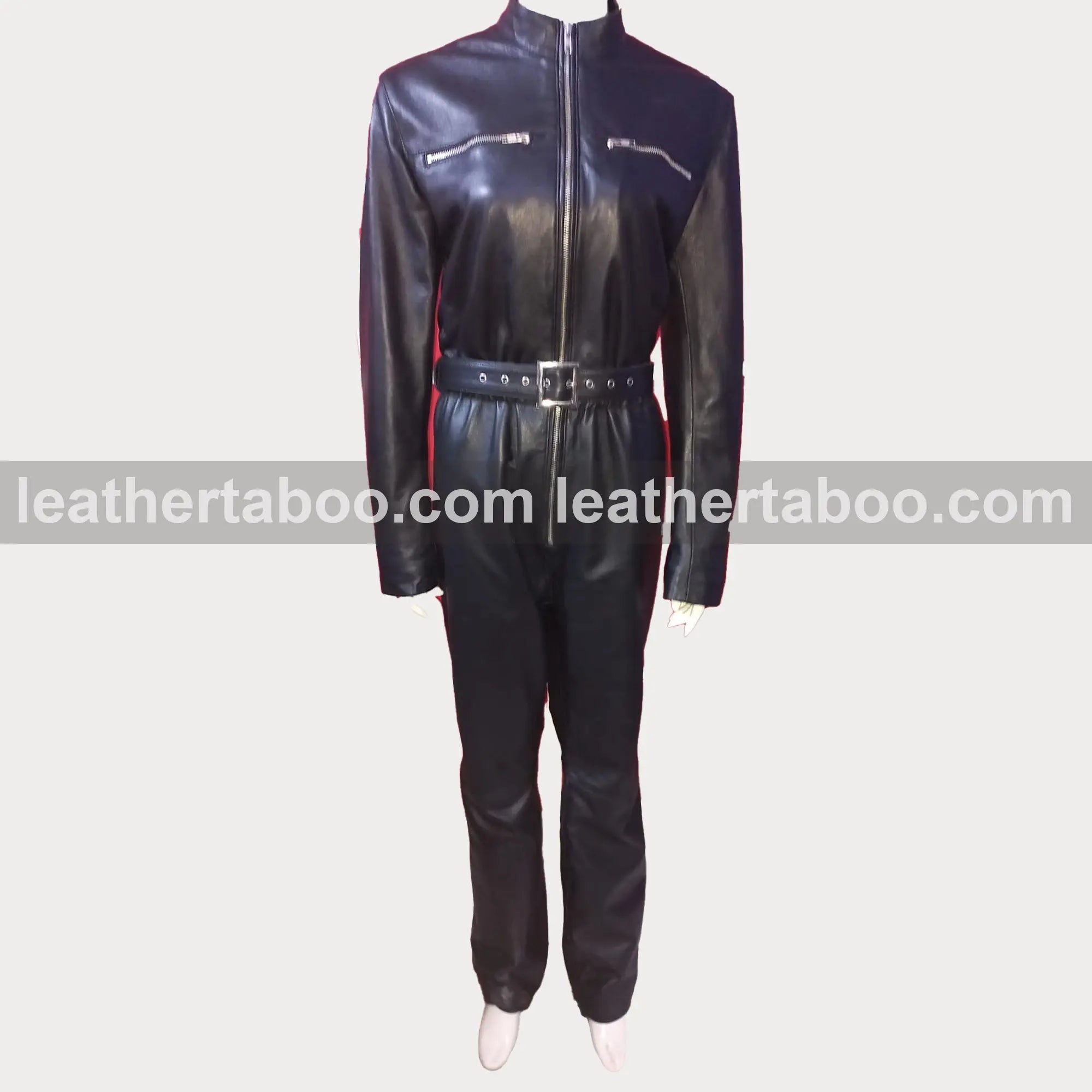 Women Genuine Leather Catsuit Black Leeder Overall Jumpsuit Sexy Bust - Leather taboo