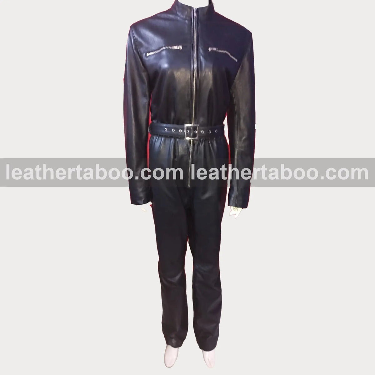Women Genuine Leather Catsuit Black Leeder Overall Jumpsuit Sexy Bust - Leather taboo