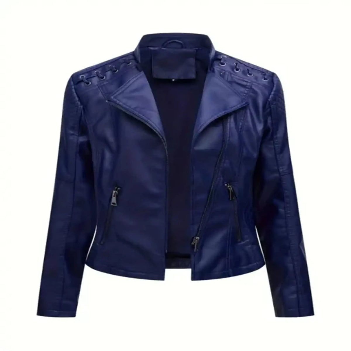 Women faux leather motorcycle jacket front biker style
