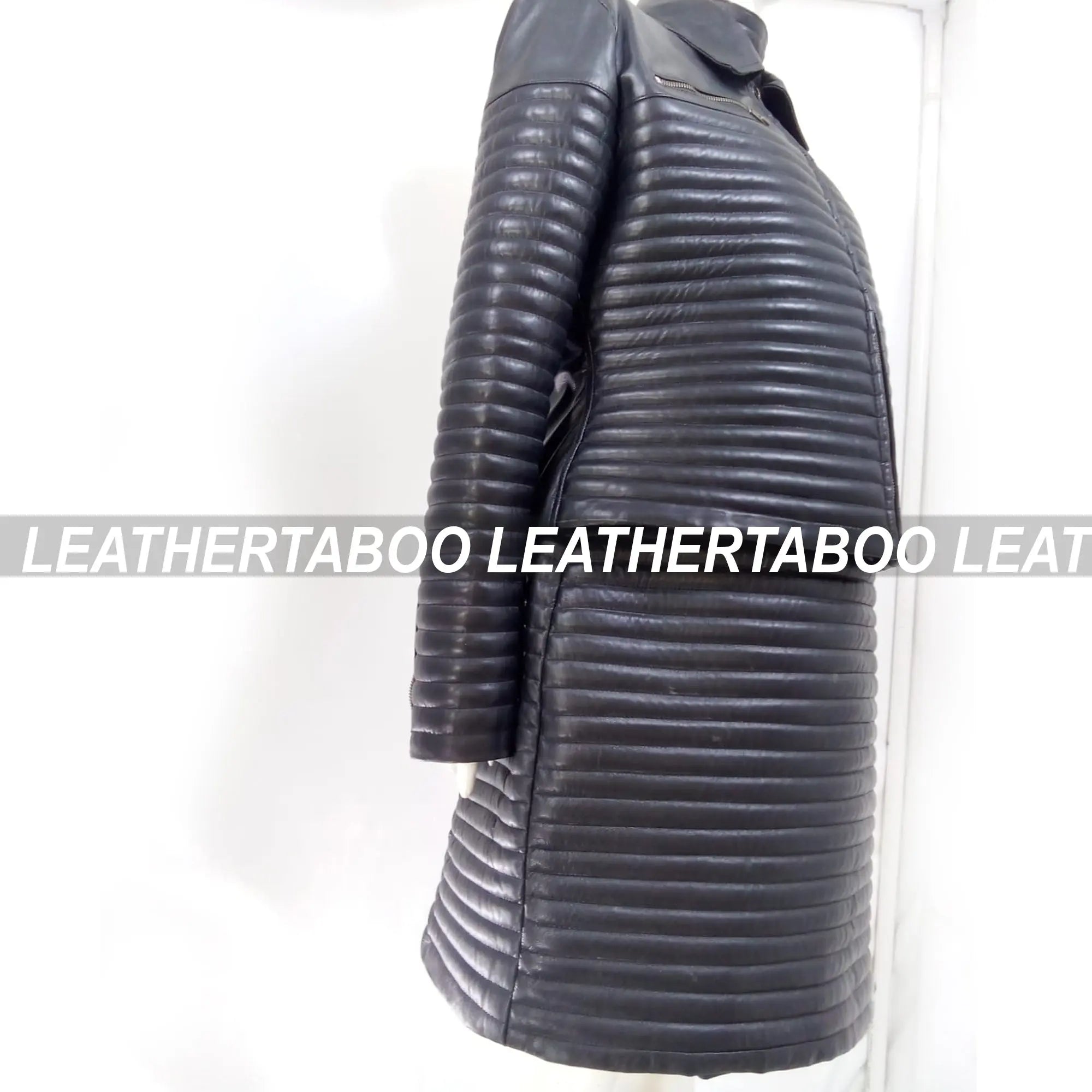 Women's Real Leather Quilted Mini Dress & Jacket Set – Bodycon Sleeveless Dress + Padded Jacket – Handmade Black Leather Outfit - Leather taboo