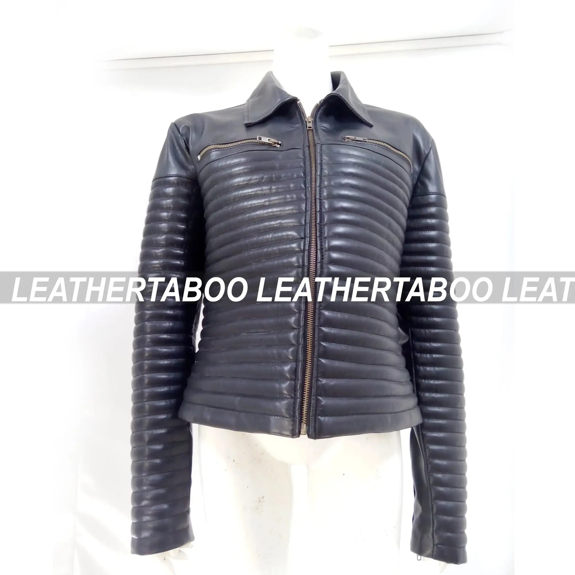 Women's Real Leather Quilted Mini Dress & Jacket Set – Bodycon Sleeveless Dress + Padded Jacket – Handmade Black Leather Outfit - Leather taboo