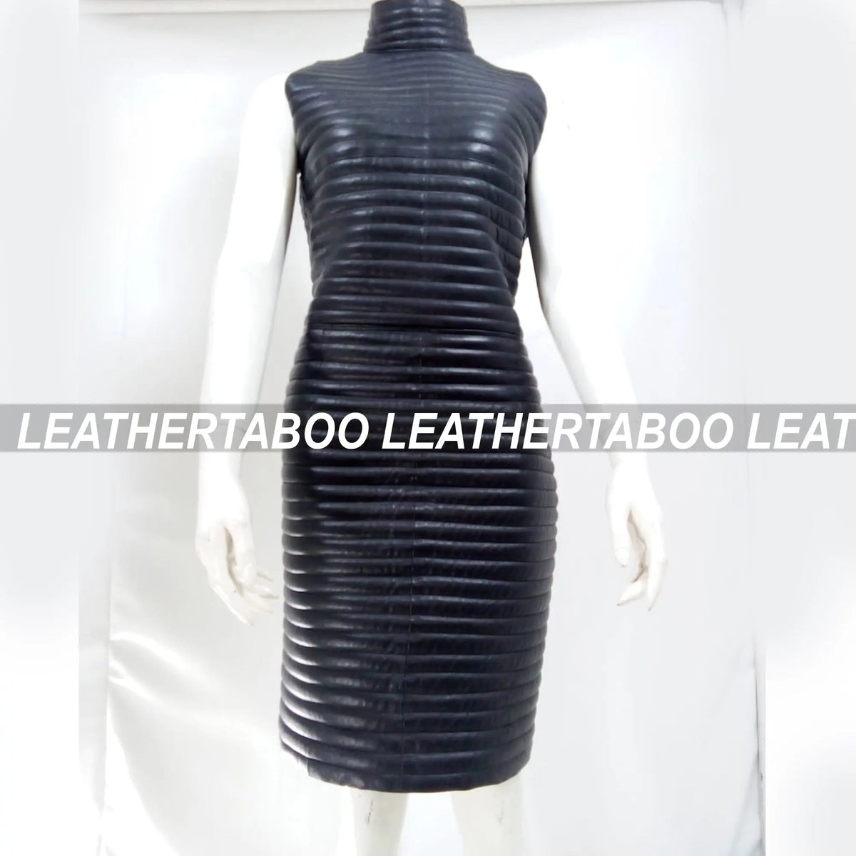 Women's Real Leather Quilted Mini Dress & Jacket Set – Bodycon Sleeveless Dress + Padded Jacket – Handmade Black Leather Outfit - Leather taboo