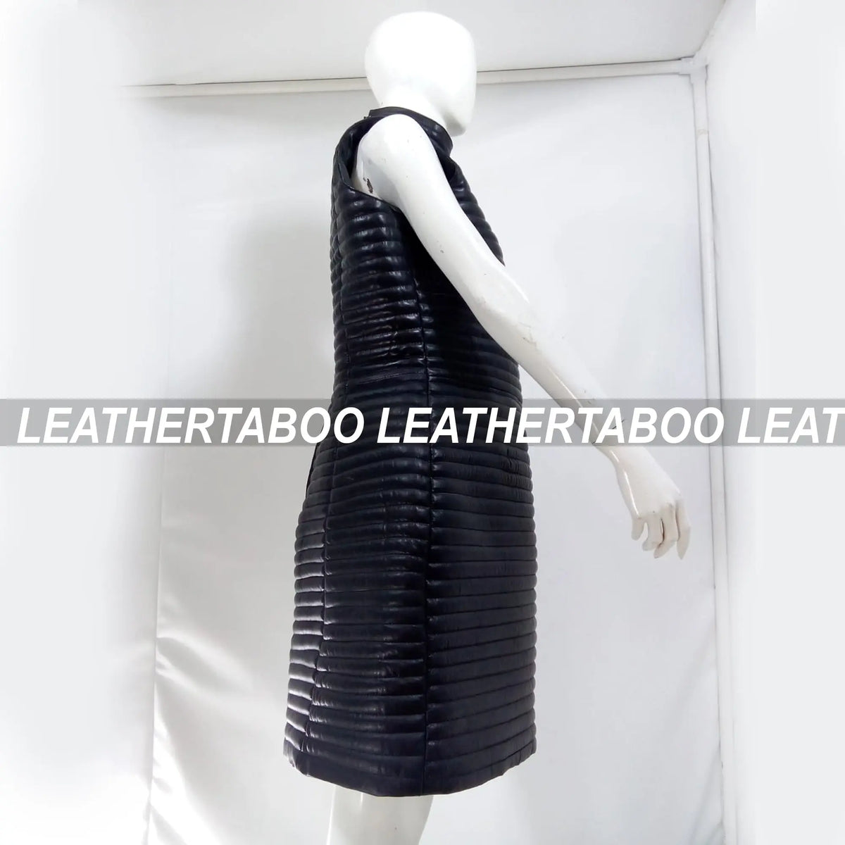 Women's Real Leather Quilted Mini Dress & Jacket Set – Bodycon Sleeveless Dress + Padded Jacket – Handmade Black Leather Outfit - Leather taboo