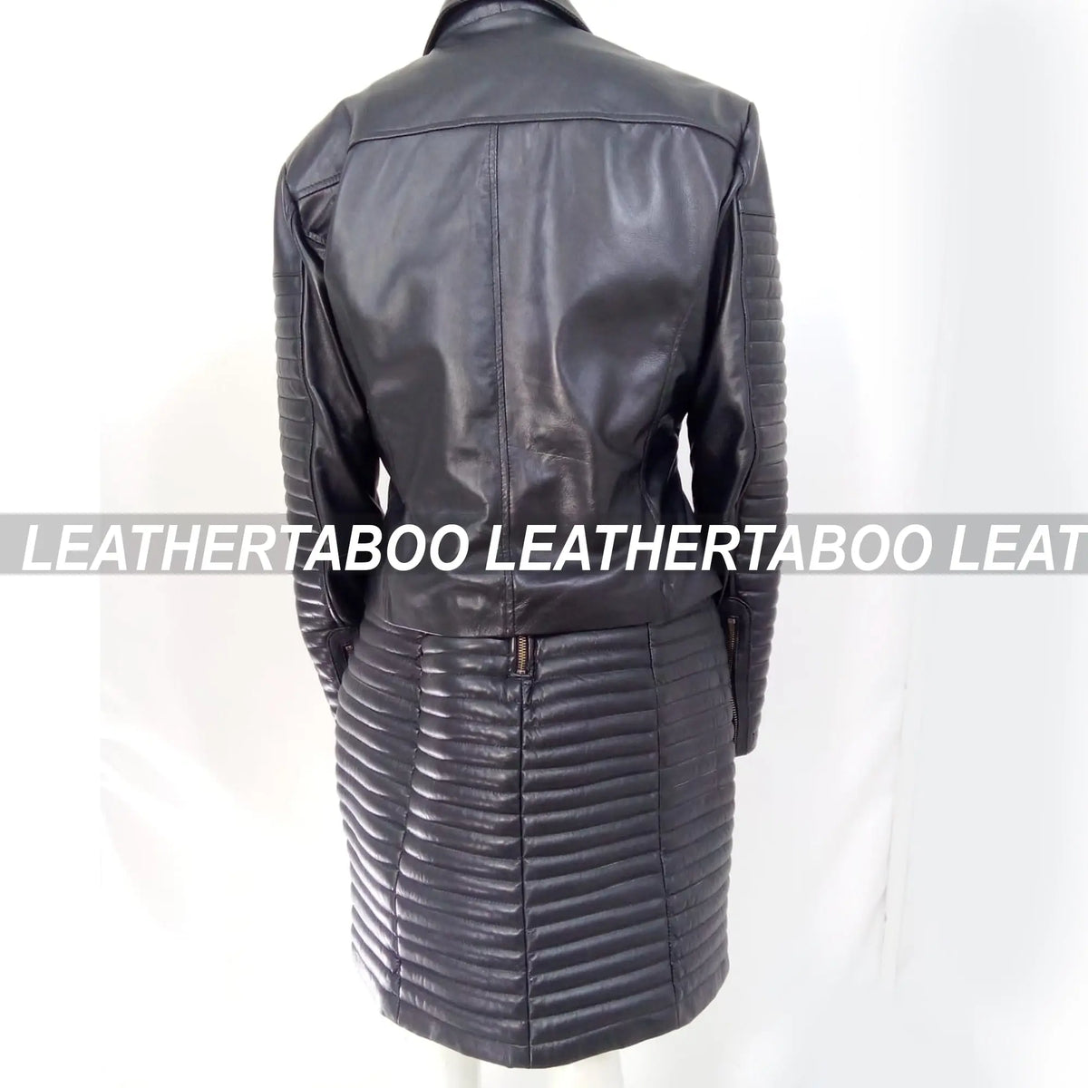 Women's Real Leather Quilted Mini Dress & Jacket Set – Bodycon Sleeveless Dress + Padded Jacket – Handmade Black Leather Outfit - Leather taboo