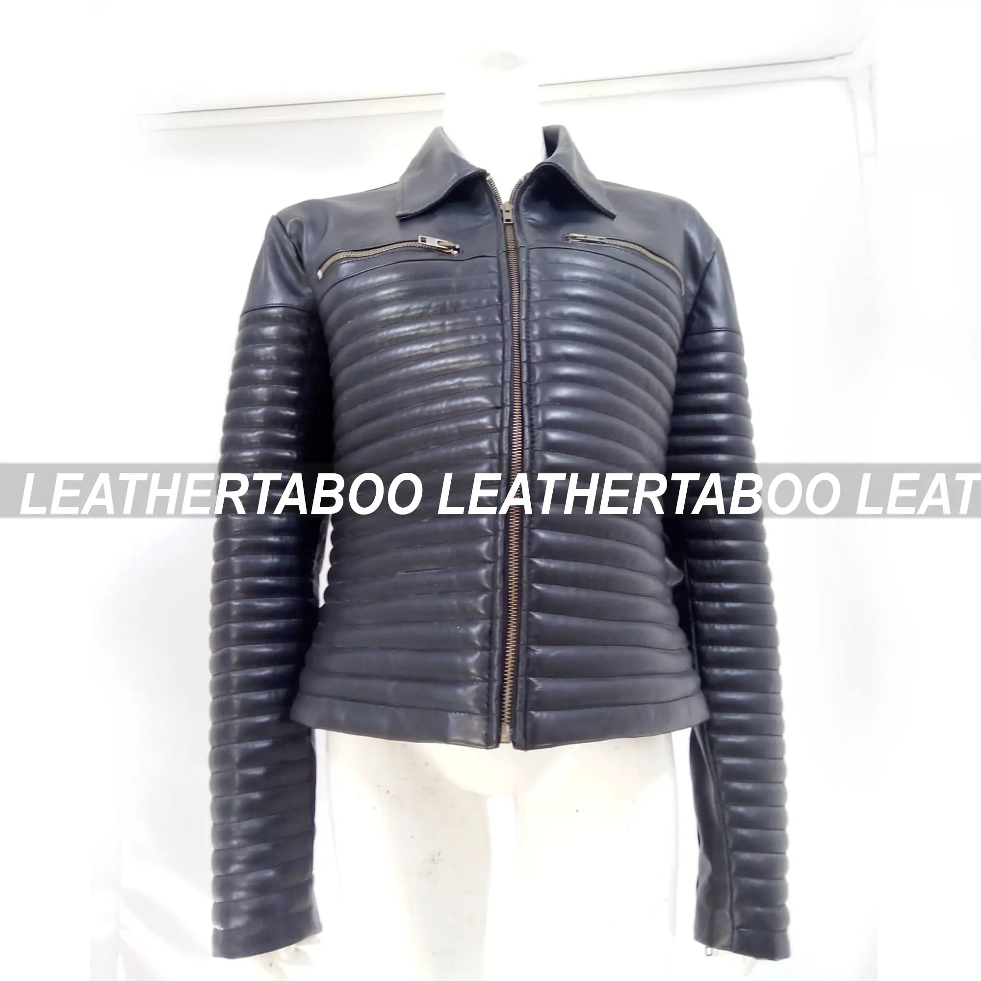 Women's Real Leather Quilted Mini Dress & Jacket Set – Bodycon Sleeveless Dress + Padded Jacket – Handmade Black Leather Outfit - Leather taboo