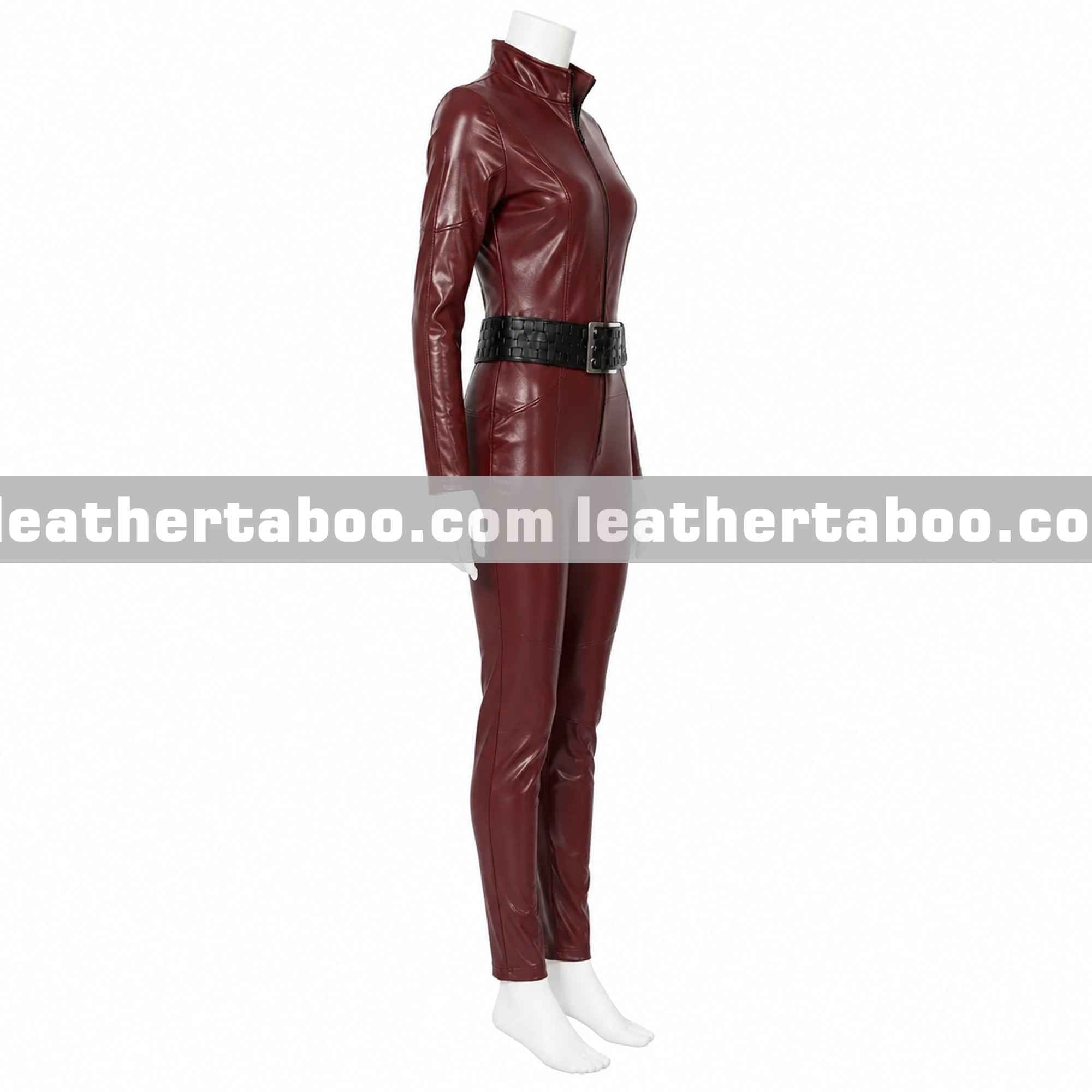 Women’s Maroon Genuine Leather Catsuit
