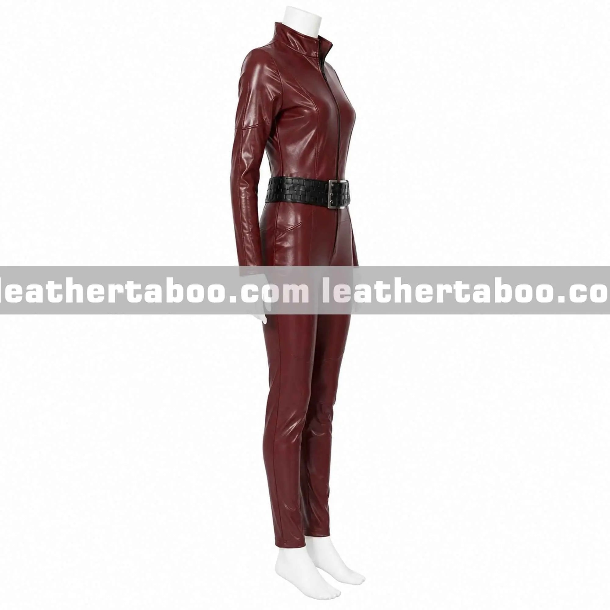 Women’s Maroon Genuine Leather Catsuit