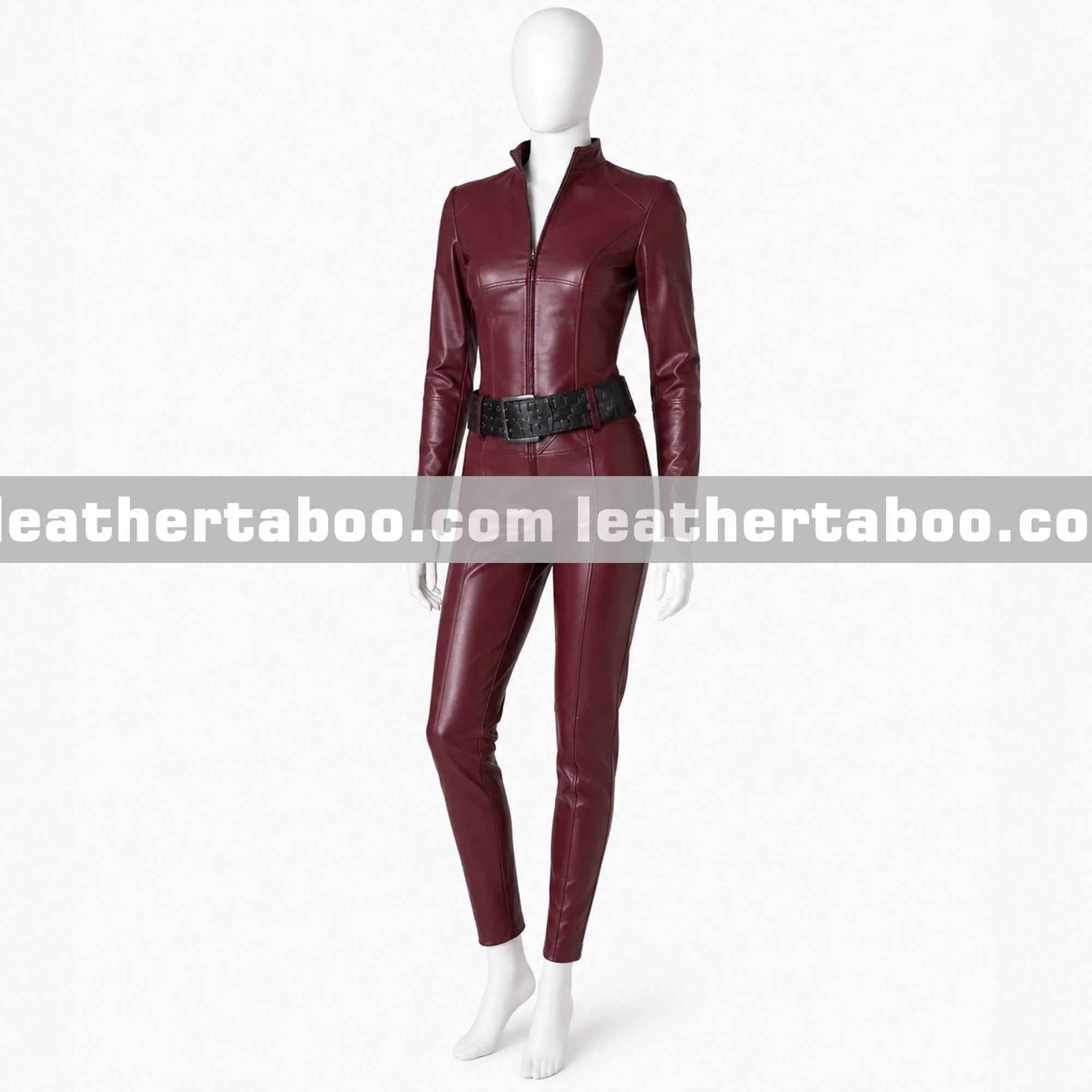 Women’s Maroon Genuine Leather Catsuit