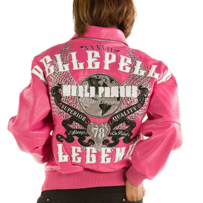 Women’s World Famous 1978 Studded Pink Leather Jacket, front view