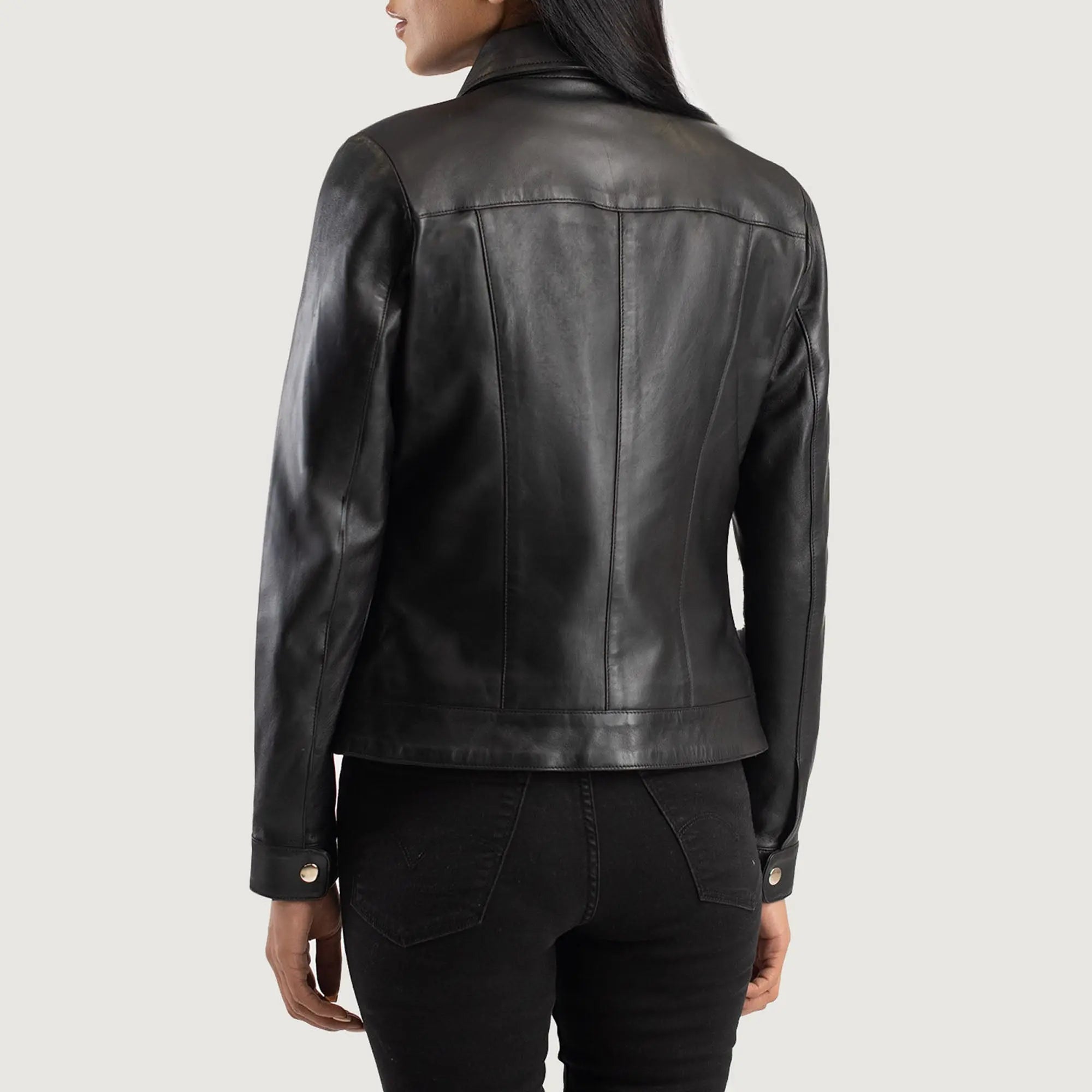 Women's elegant black leather jacket by Leather Taboo