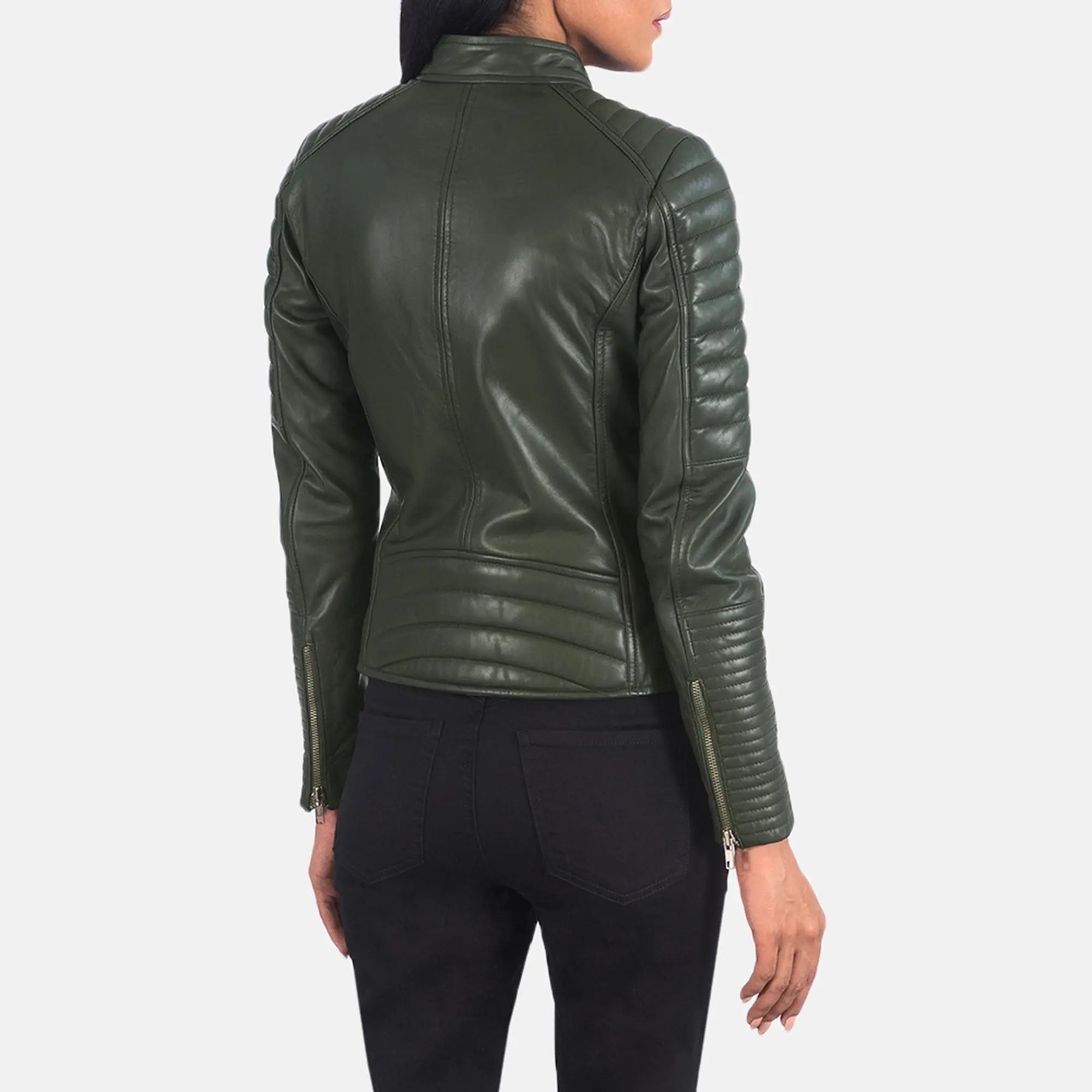 Women's green quilted biker jacket by Leather Taboo