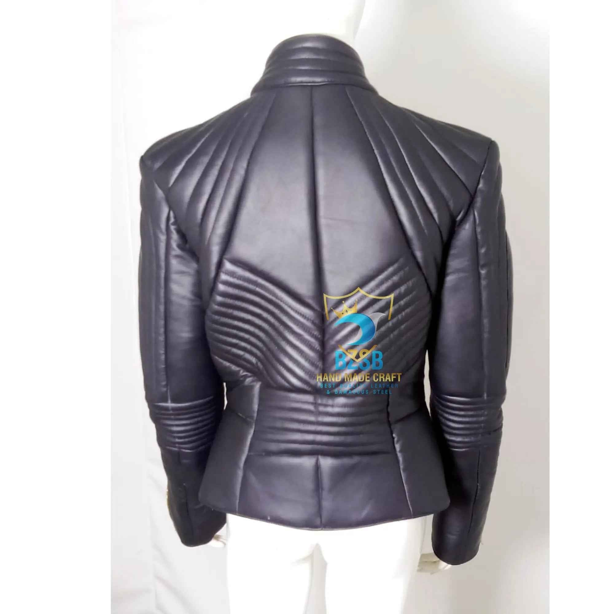 Women sheep leather biker jacket stylish Back view