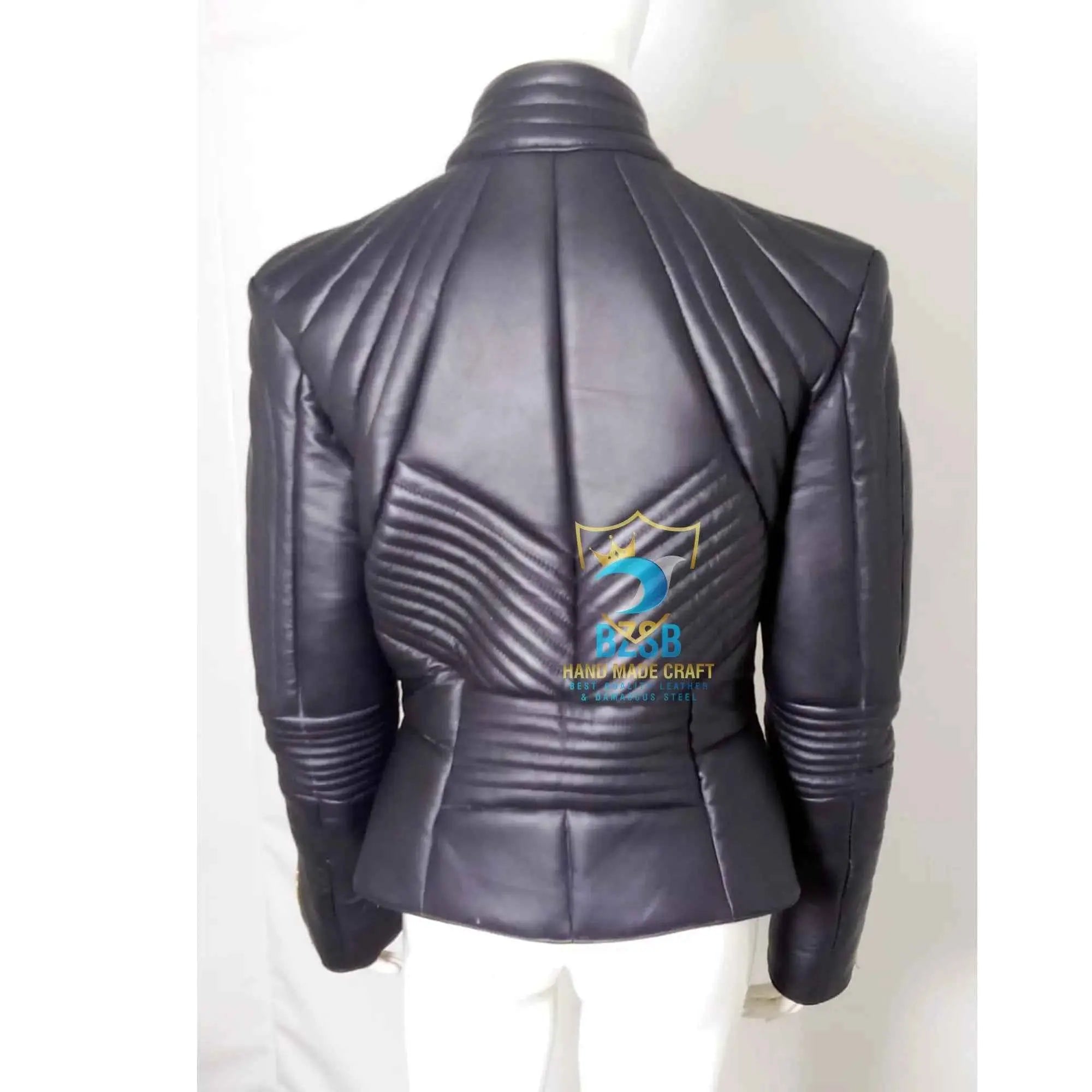 Women sheep leather biker jacket stylish Back view