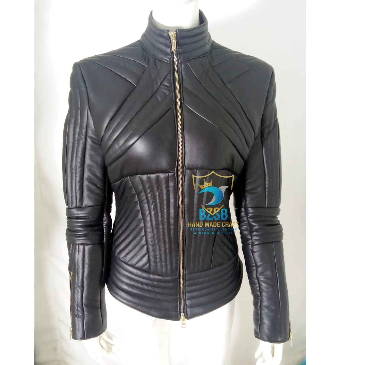 Women sheep leather biker jacket stylish front view