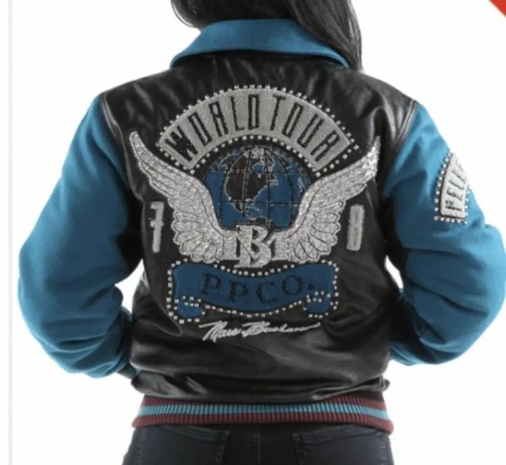 Women's Vintage World Tour Style Leather Bomber Jacket, front view