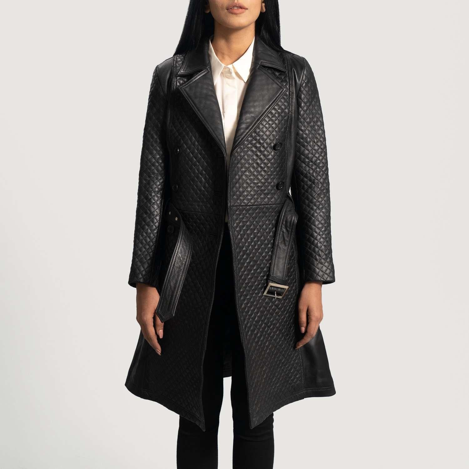 Sweet Susan Black Sheepskin Leather Trench Coat
