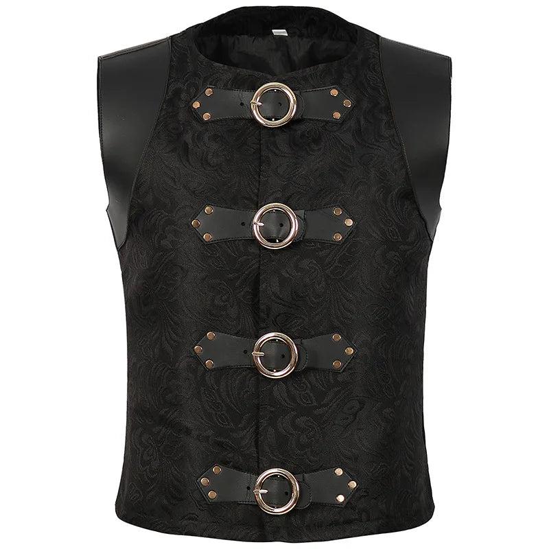 Steampunk Real Leather Waistcoat (Black Motorcycle Biker Vest Jacket)