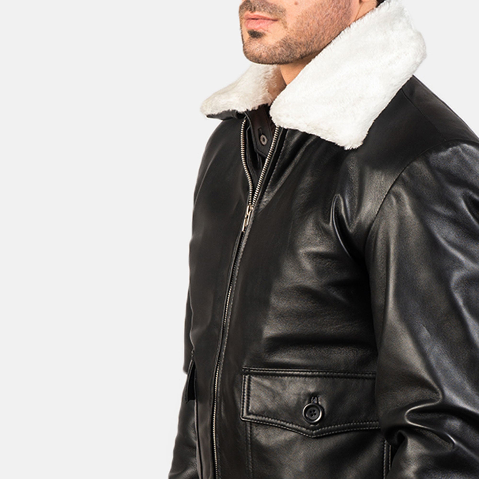 Airin G-1 Black & White Leather Bomber Jacket leather taboo
