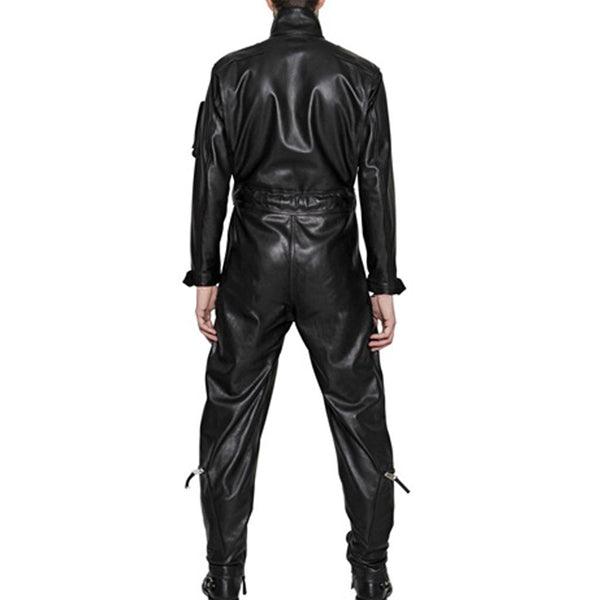 Men’s Black Real Leather Jumpsuit Workwear Romper Catsuit (Bodysuit Style Overall)