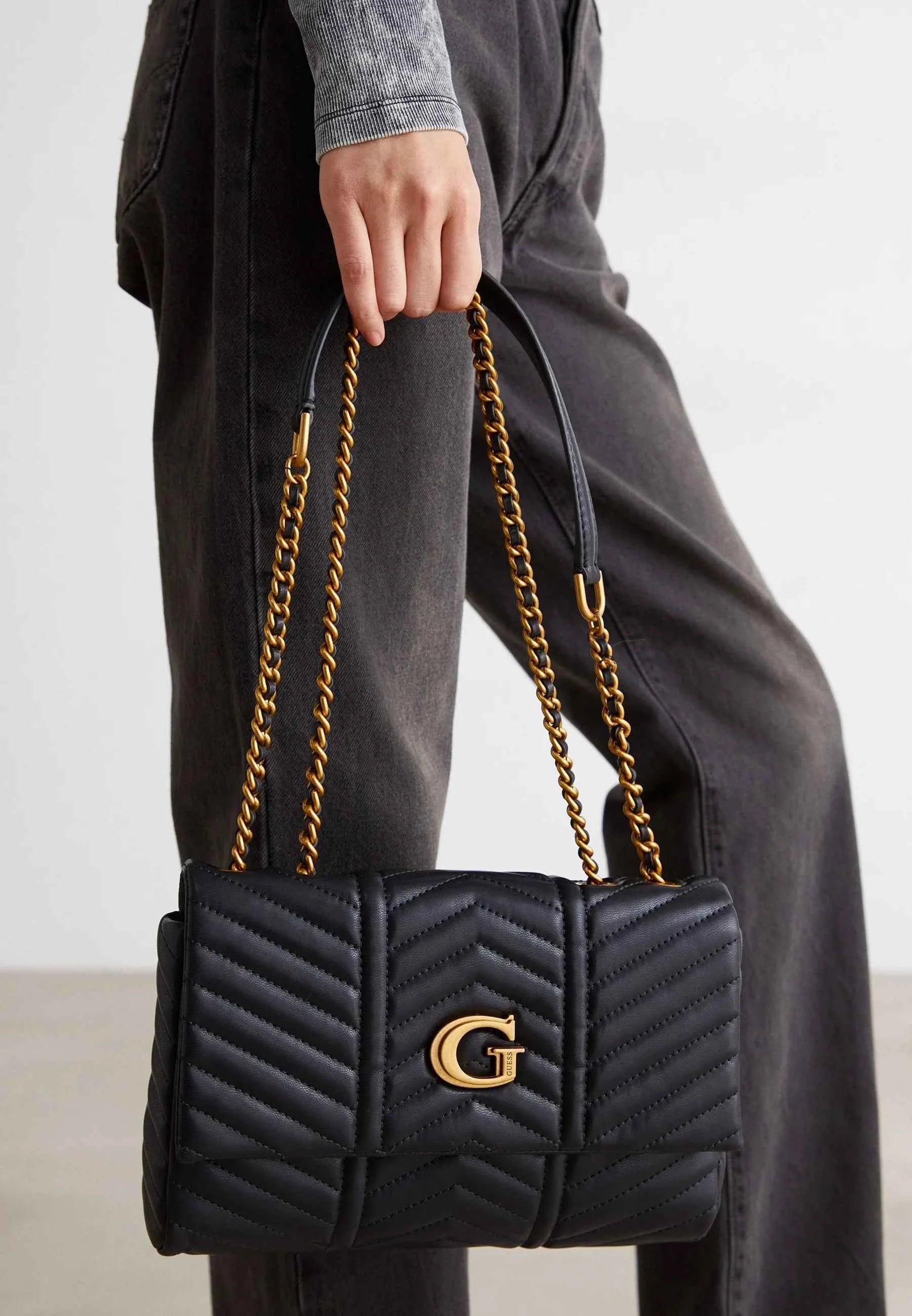 Lovide Black Chevron Quilted Cross-Body Bag