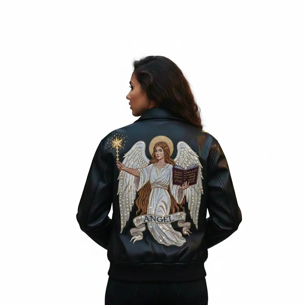 Pelle Chic “Celestial Angel” | Hand-Embroidered Luxury Archive Jacket leathertaboo.com
