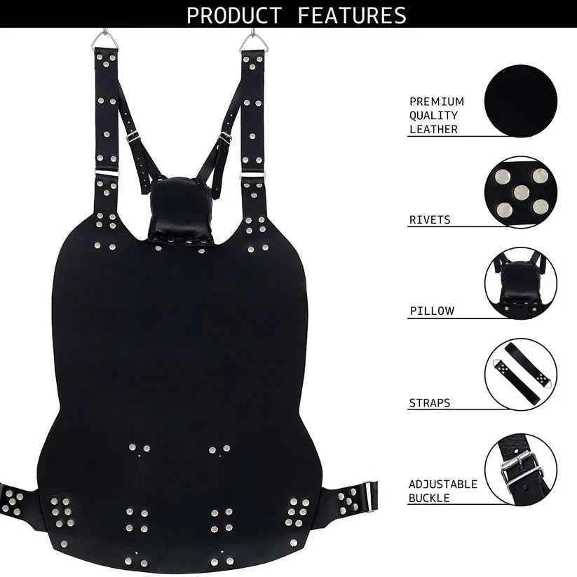 Premium Handmade Black Leather Swing – Heavy-Duty Hanging Sling for Intimate Couples Play – Durable & Stylish Adult Hammock