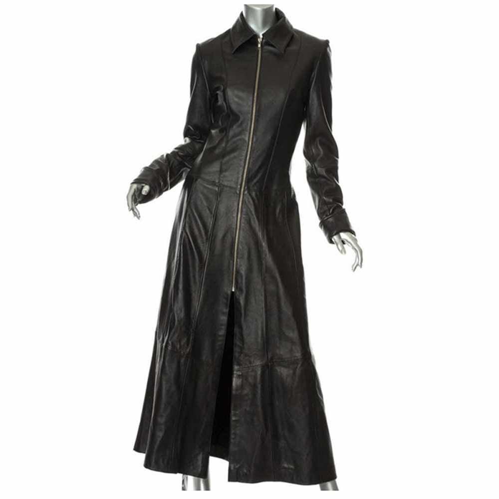 Premium Real Leather Matrix Style Long Coat Catsuit Dress With Front Zipper - Premium Custom Made Women’s Fashion Outfit