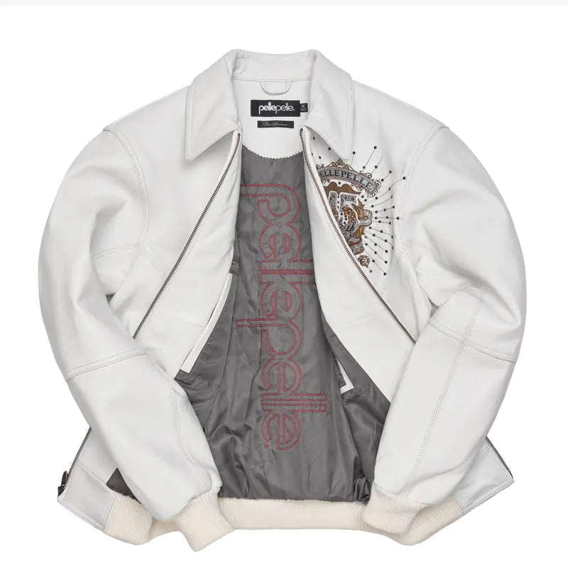 45th Anniversary White Leather Jacket, side view