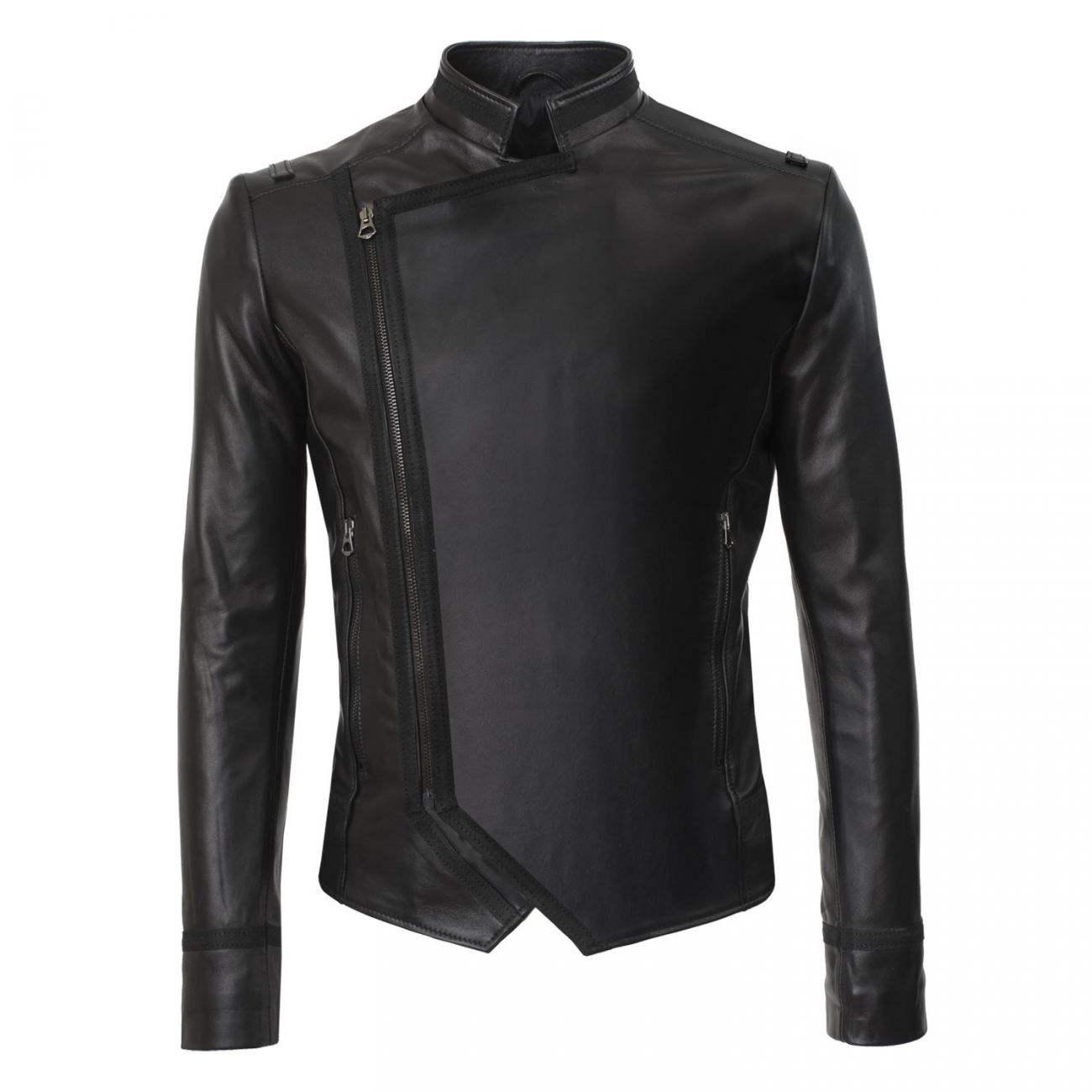 Men's Sheepskin Leather Biker Jacket - Zip Up Slim Fit Motorcycle Jacket