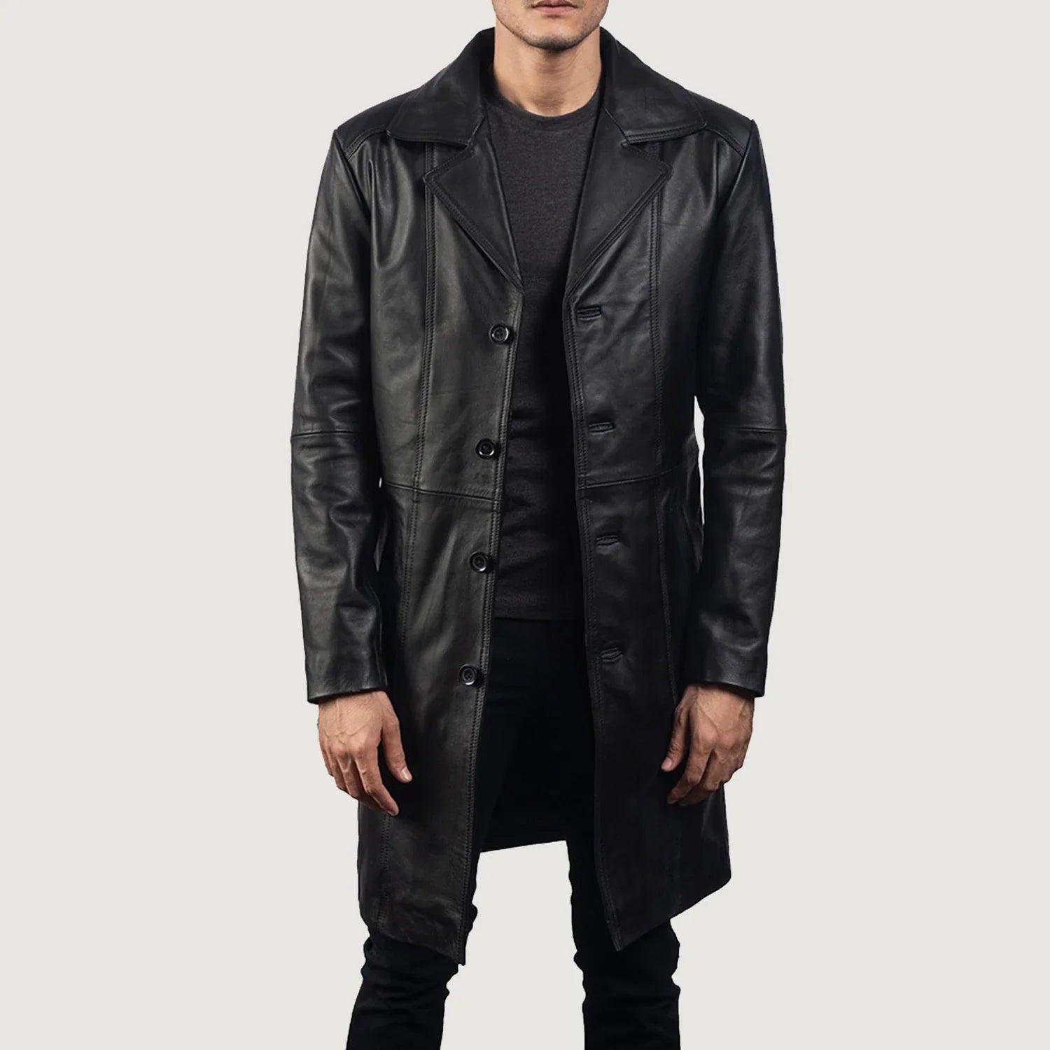 Men's Real Lambskin Single Breasted Leather Coat - Winters Leather Jacket
