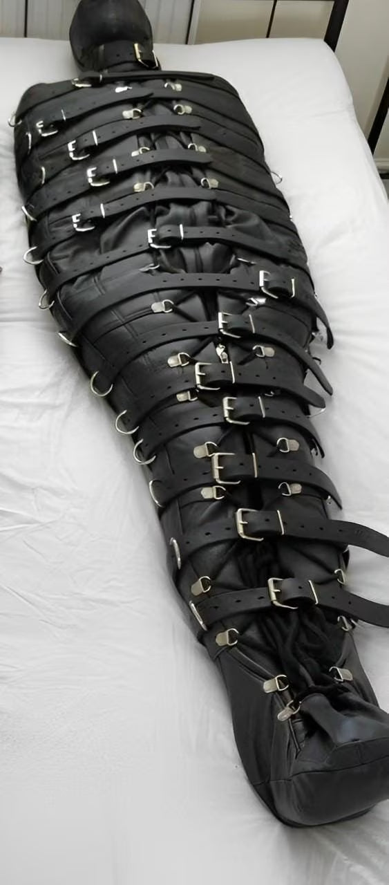 Leather BDSM Sleep Sack - Bondage Restraint Body Bag - Fetish Bodysuit