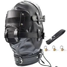 Black Leather BDSM Hood Suffocating Mask - Gimp Extreme Bondage Mask - Fetish Gear