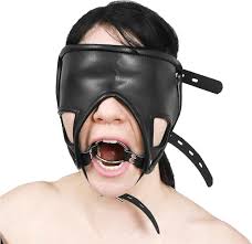 Leather BDSM Mask Bondage Head Hood Harness Mouth Gag Blindfold Slave Headgear