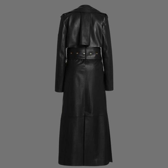 Premium Genuine Leather Gold Button Trench Coat