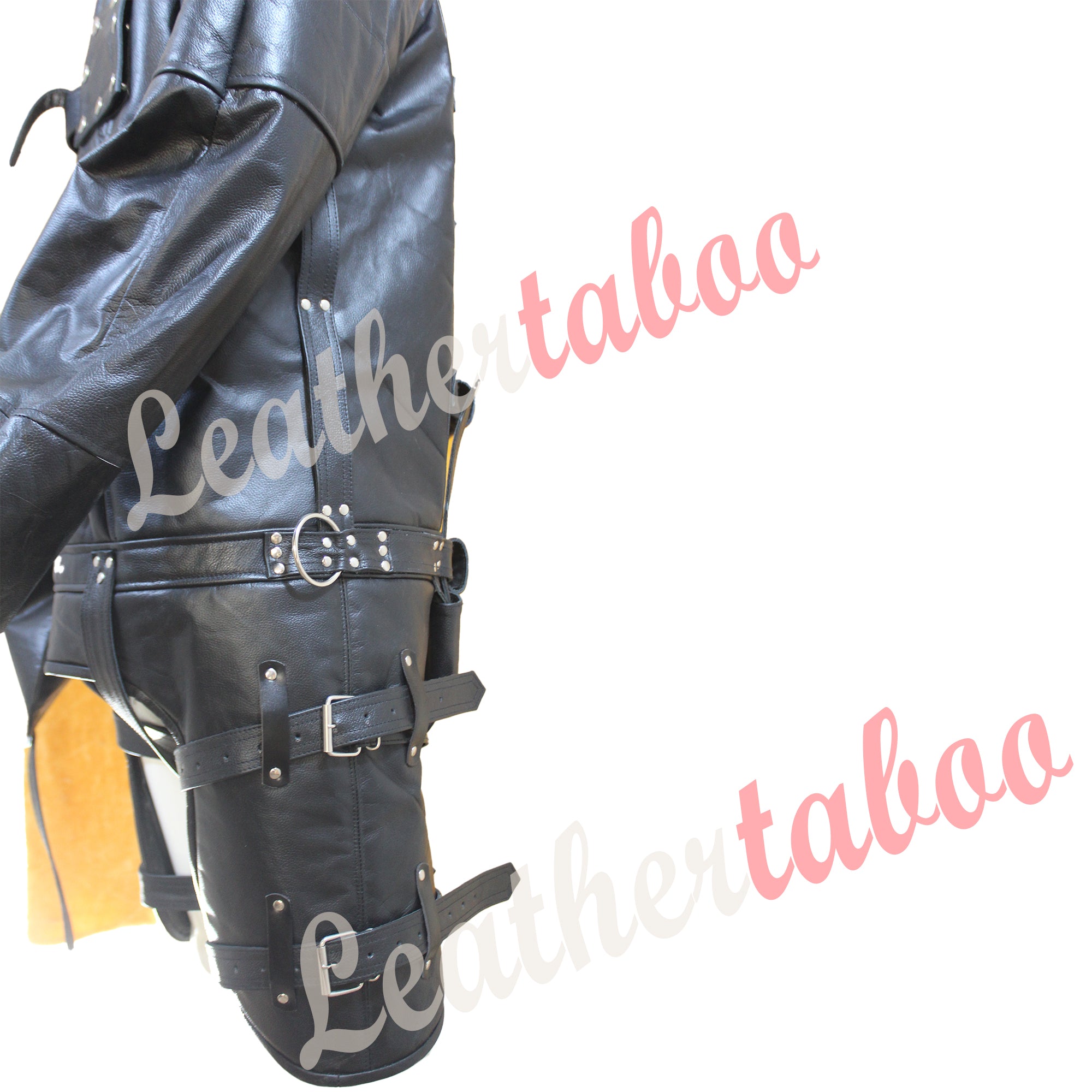 Real Leather Men Straitjacket Genuine Black Leather padded Straitjacket with Chest Flap Restricted Bondage Gift For Him