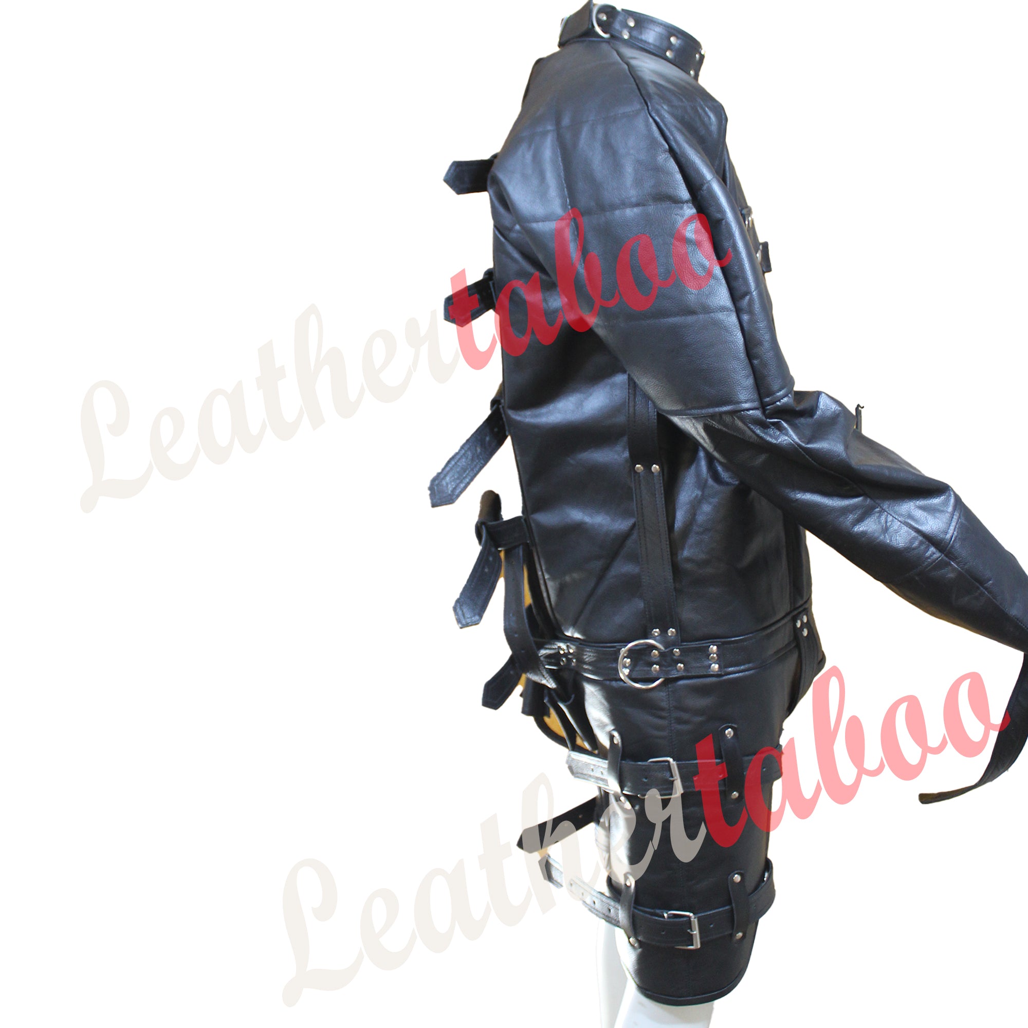 Real Leather Men Straitjacket Genuine Black Leather padded Straitjacket with Chest Flap Restricted Bondage Gift For Him