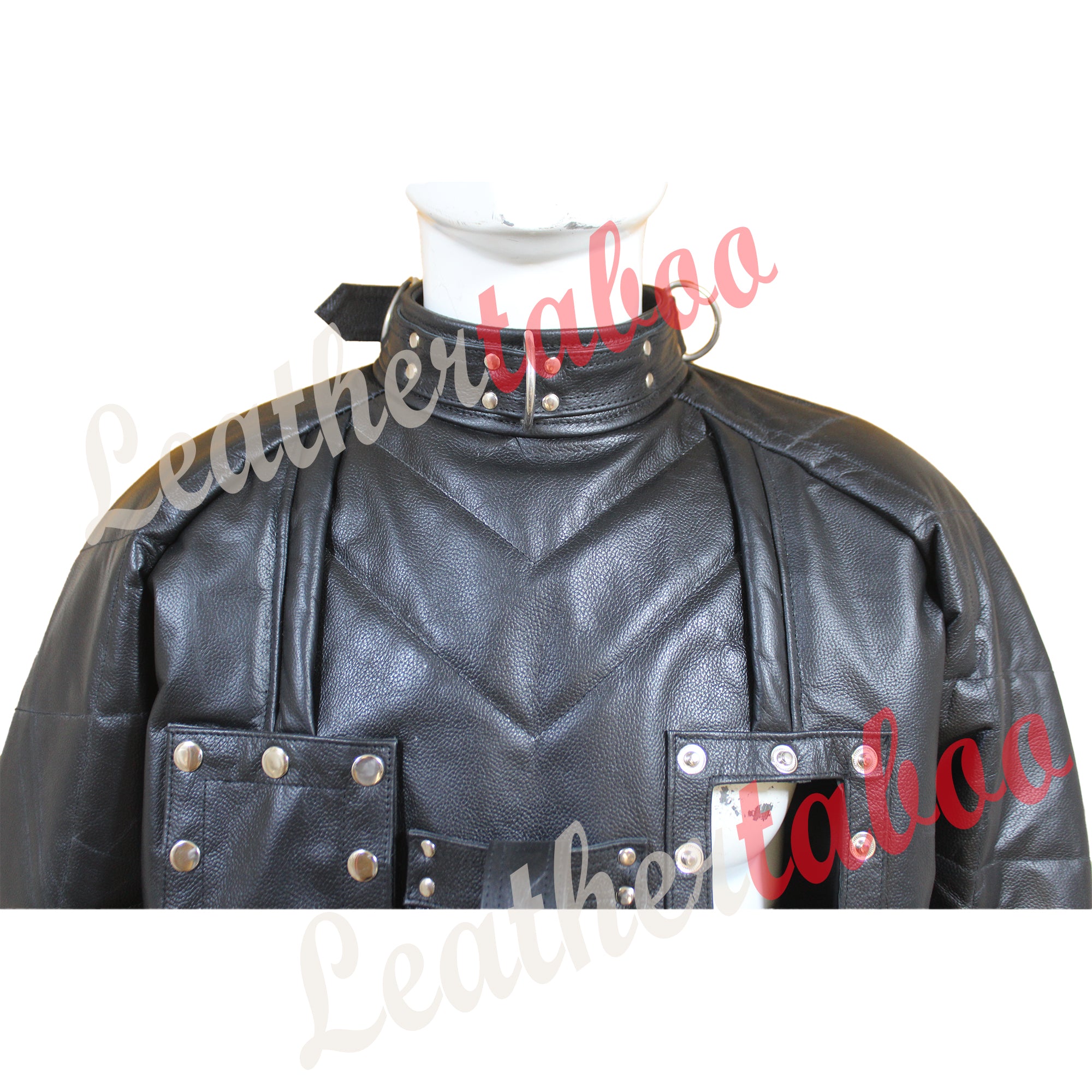 Real Leather Men Straitjacket Genuine Black Leather padded Straitjacket with Chest Flap Restricted Bondage Gift For Him
