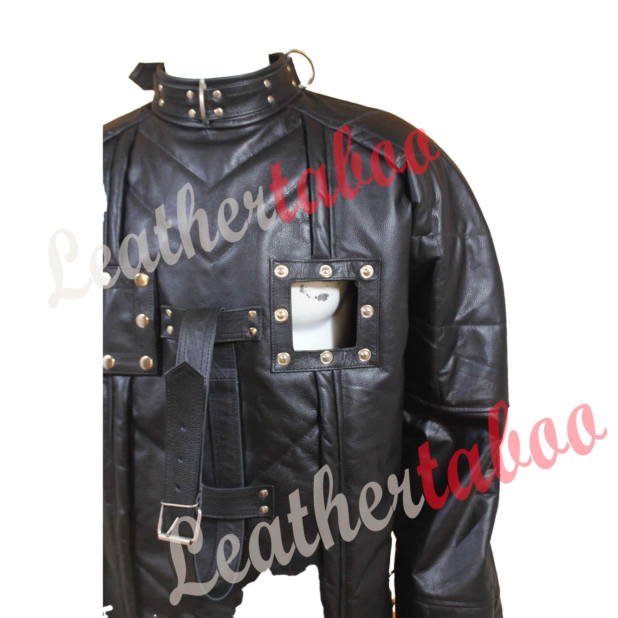 Real Leather Men Straitjacket Genuine Black Leather padded Straitjacket with Chest Flap Restricted Bondage Gift For Him