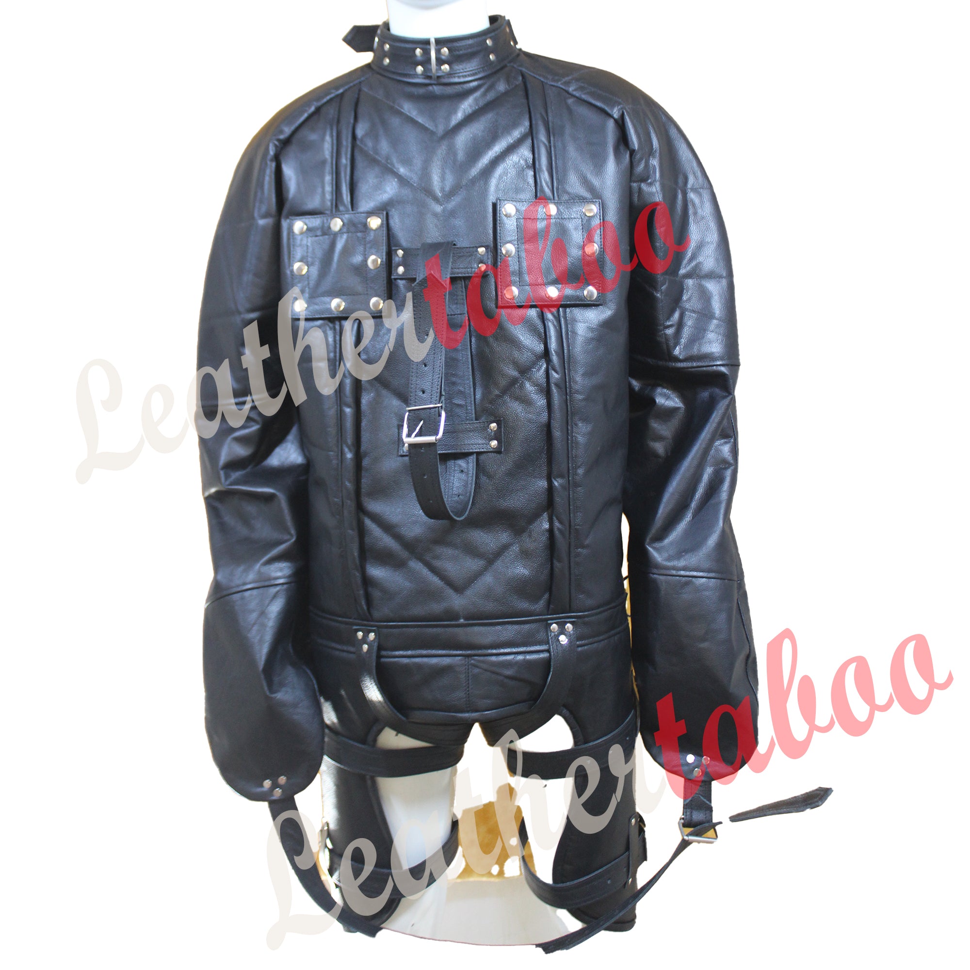 Real Leather Men Straitjacket Genuine Black Leather padded Straitjacket with Chest Flap Restricted Bondage Gift For Him