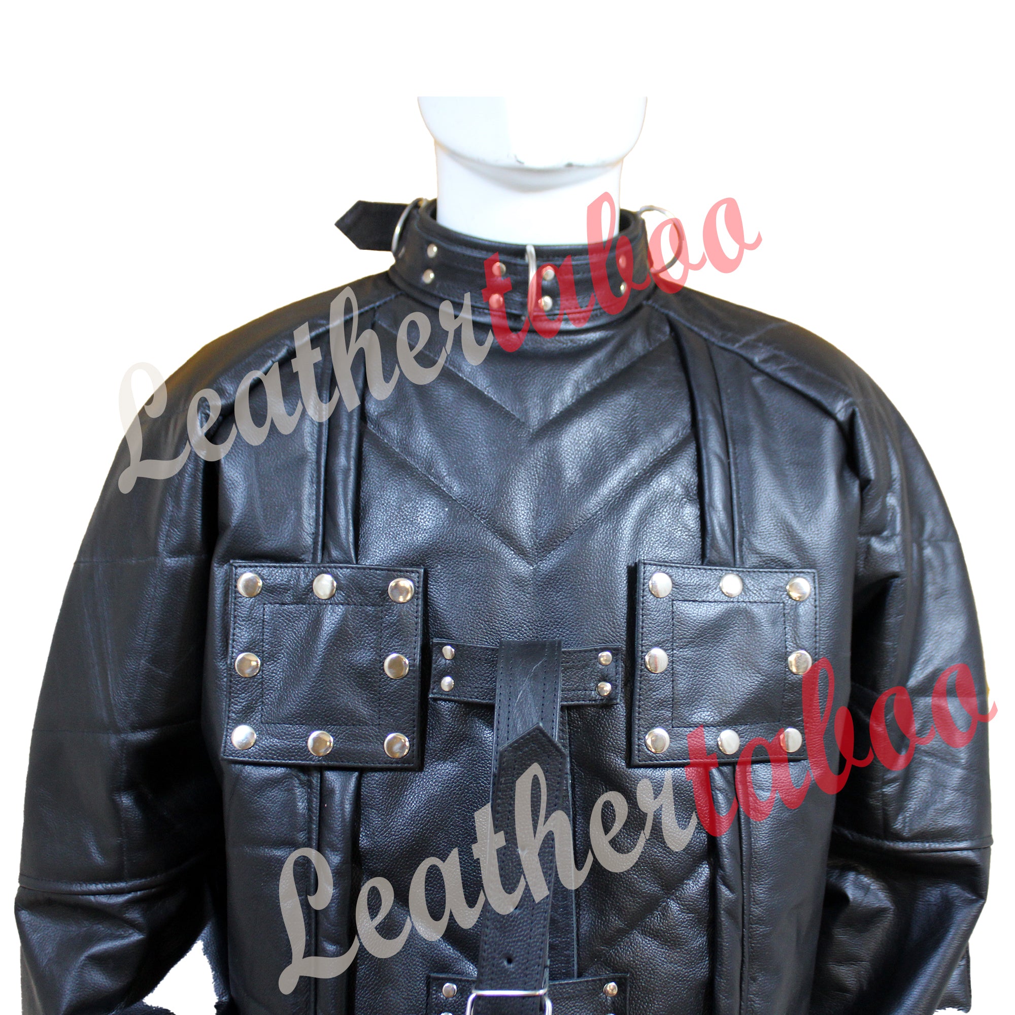 Real Leather Men Straitjacket Genuine Black Leather padded Straitjacket with Chest Flap Restricted Bondage Gift For Him