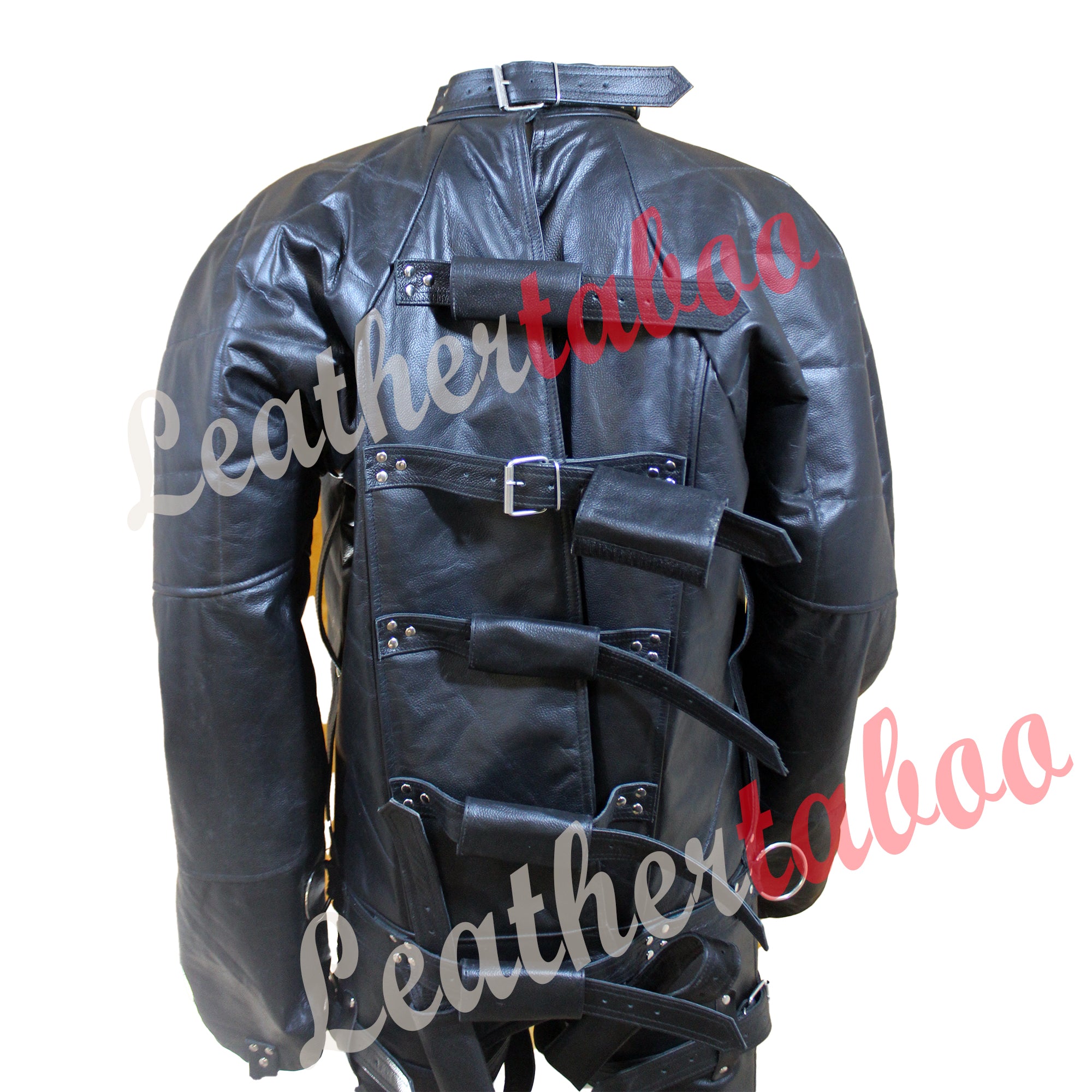 Real Leather Men Straitjacket Genuine Black Leather padded Straitjacket with Chest Flap Restricted Bondage Gift For Him