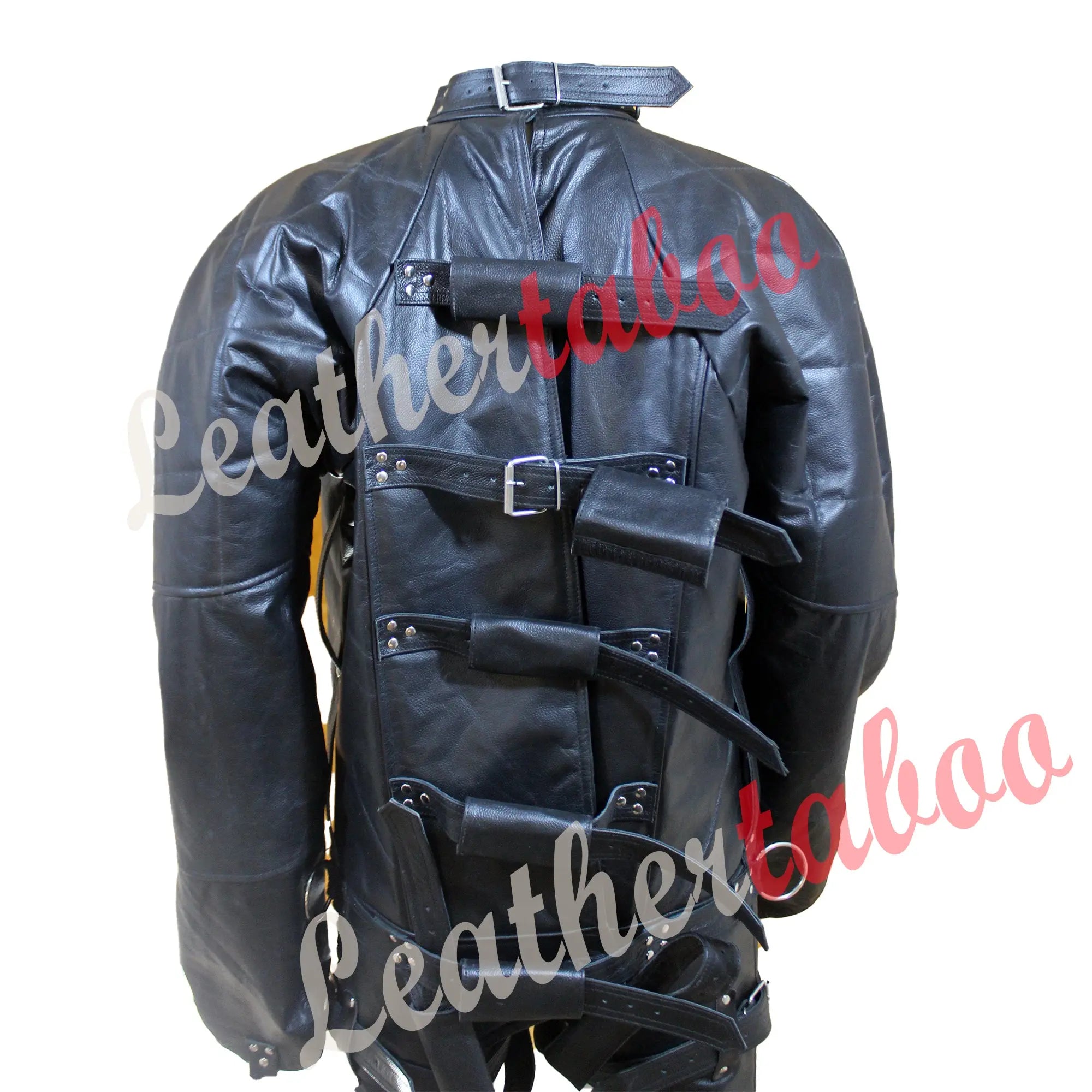 Real Leather Men Straitjacket Genuine Black Leather padded Straitjacket with Chest Flap Restricted Bondage Gift For Him - Leather taboo