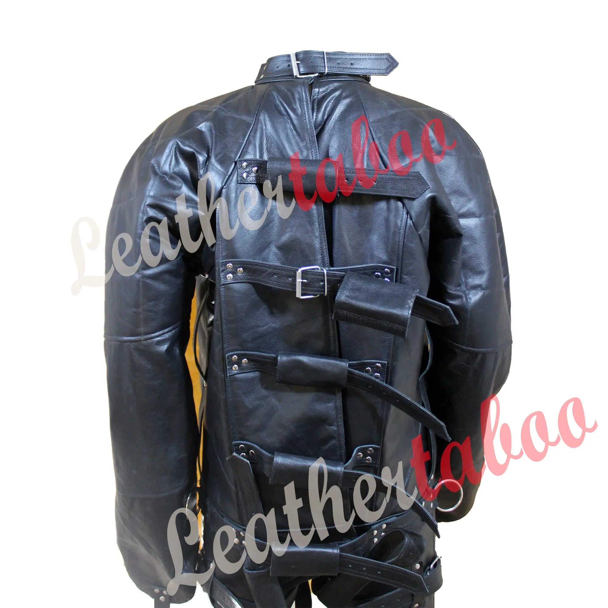 Real Leather Men Straitjacket Genuine Black Leather padded Straitjacket with Chest Flap Restricted Bondage Gift For Him - Leather taboo