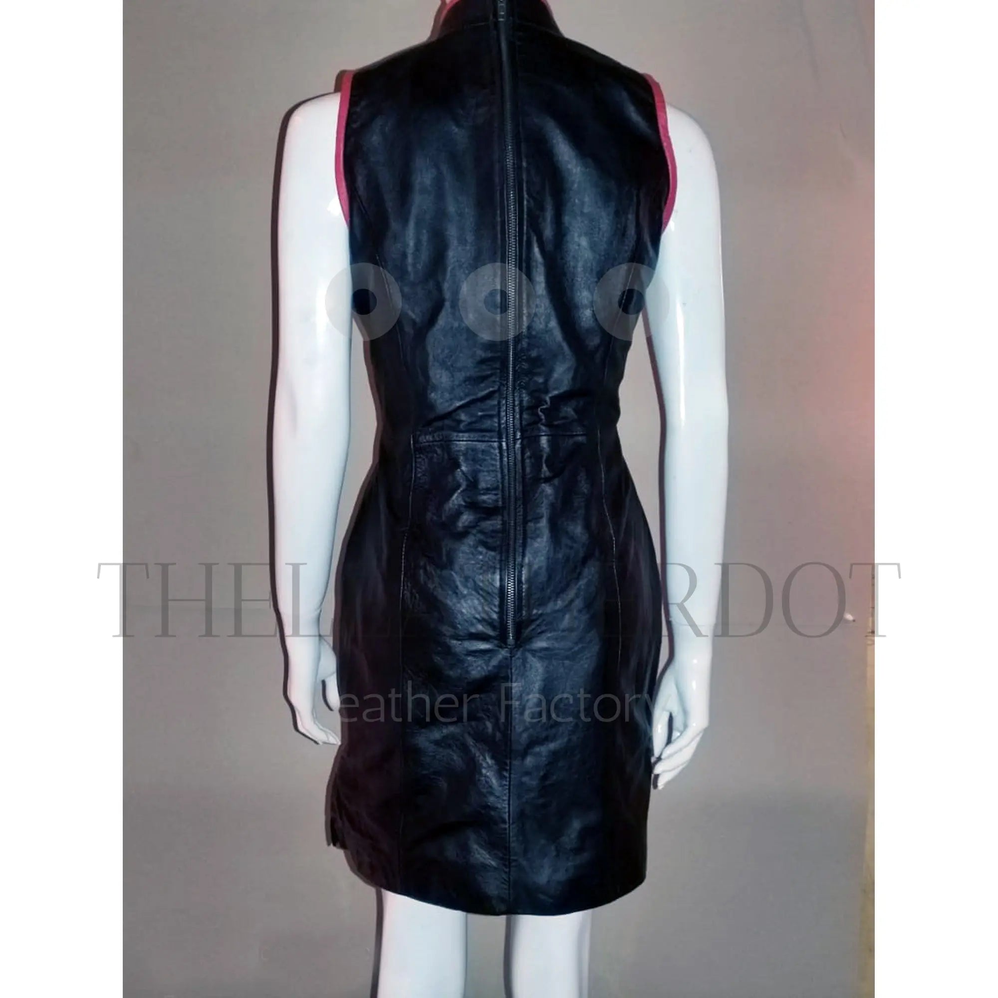 Bold & Elegant: The Black Cutout High Collar Leather Mini Dress by LeatherTaboo.com - Leather taboo