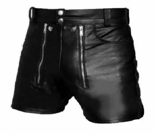 Men's Genuine Leather Chastity shorts with Rear Zip Bondage - Leather taboo