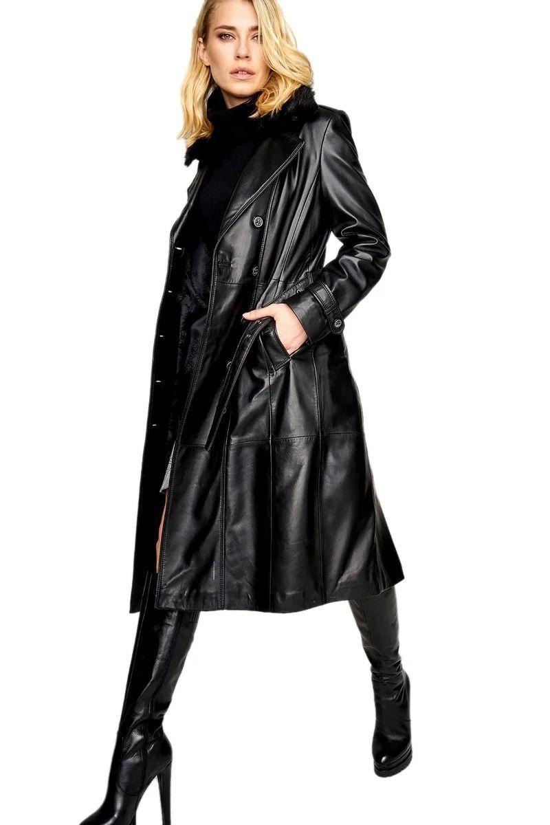 Women’s Leather Long Coat Catsuit Dress (Gothic Clubwear Bodysuit Style)